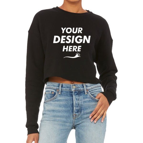Bella + Canvas Women's Crop Fleece Crewneck Sweatshirt, Black, Front view, Mockup