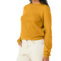 Bella + Canvas Women's Sponge Fleece Crewneck Sweatshirt, Heather Mustard, Left Sleeve view