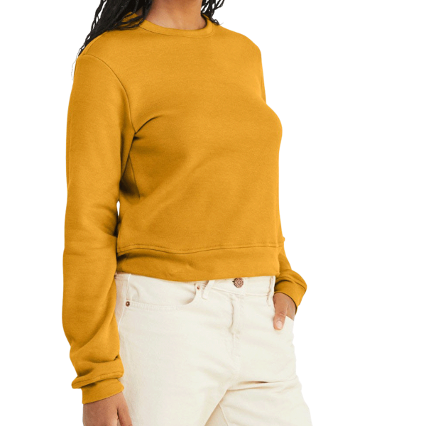 Bella + Canvas Women's Sponge Fleece Crewneck Sweatshirt, Heather Mustard, Right Sleeve view