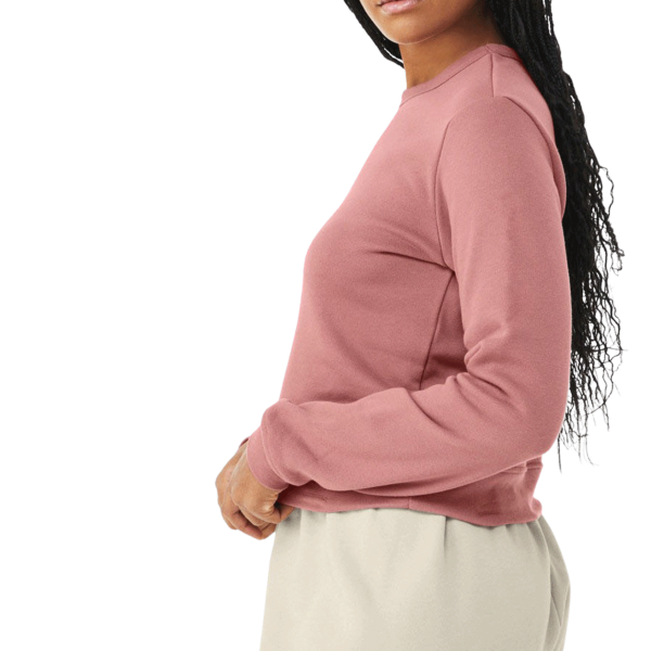 Bella + Canvas Women's Sponge Fleece Crewneck Sweatshirt, Mauve, Left Sleeve view