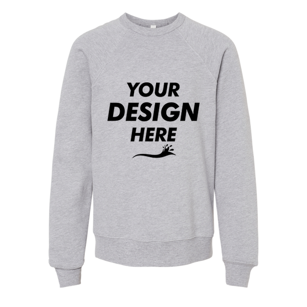 Bella + Canvas Youth Sponge Fleece Crewneck Sweatshirt, Athletic Heather, Front view, Mockup