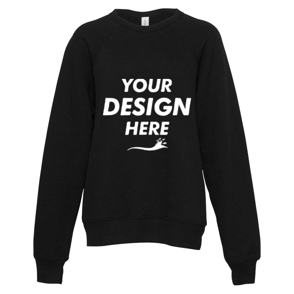 Bella + Canvas Youth Sponge Fleece Crewneck Sweatshirt, Black, Front view, Mockup