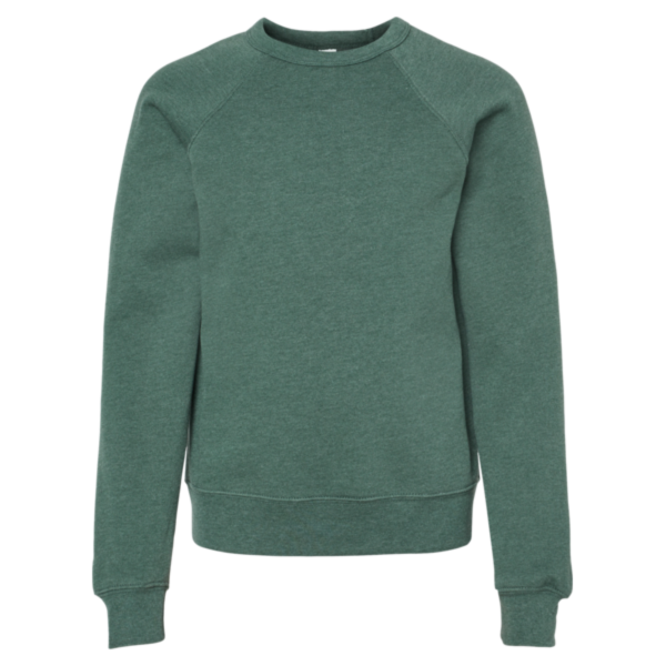 Bella + Canvas Youth Sponge Fleece Crewneck Sweatshirt, Heather Forest, Front view