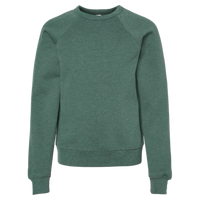 Bella + Canvas Youth Sponge Fleece Crewneck Sweatshirt, Heather Forest, Front view