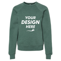 Bella + Canvas Youth Sponge Fleece Crewneck Sweatshirt, Heather Forest, Front view, Mockup