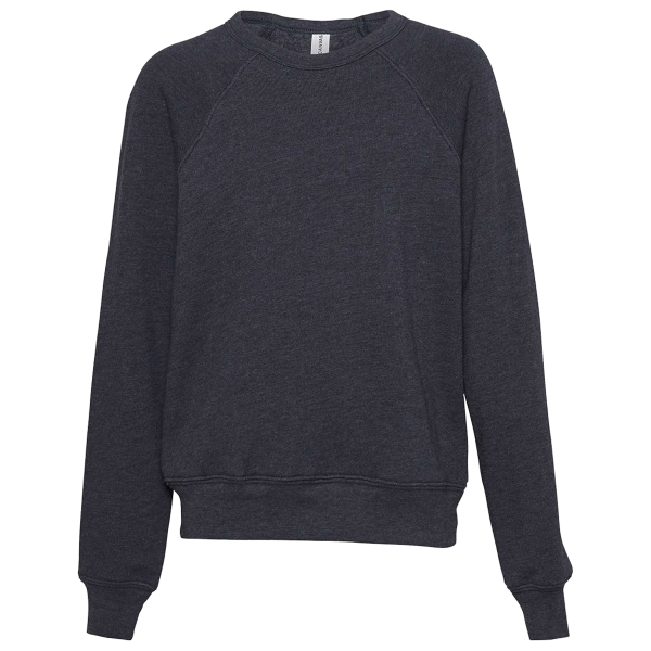 Bella + Canvas Youth Sponge Fleece Crewneck Sweatshirt, Heather Navy, Front view