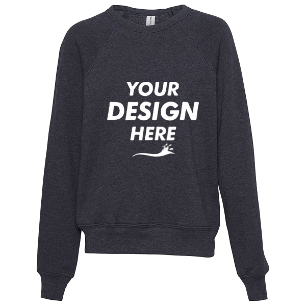 Bella + Canvas Youth Sponge Fleece Crewneck Sweatshirt, Heather Navy, Front view, Mockup