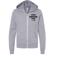 Bella + Canvas Youth Sponge Fleece Full-Zip Hoodie Sweatshirt, Athletic Heather, Front view, Mockup