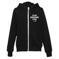 Bella + Canvas Youth Sponge Fleece Full-Zip Hoodie Sweatshirt, Black, Front view, Mockup