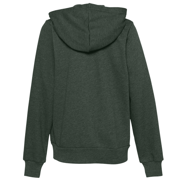 Bella + Canvas Youth Sponge Fleece Full-Zip Hoodie Sweatshirt, Heather Forest, Back view