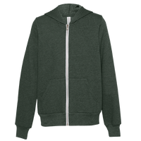 Bella + Canvas Youth Sponge Fleece Full-Zip Hoodie Sweatshirt, Heather Forest, Front view