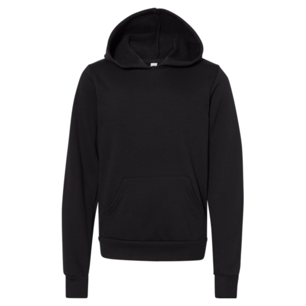 Bella + Canvas Youth Sponge Fleece Hoodie Sweatshirt, Black, Front view
