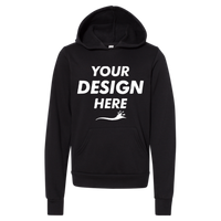 Bella + Canvas Youth Sponge Fleece Hoodie Sweatshirt, Black, Front view, Mockup