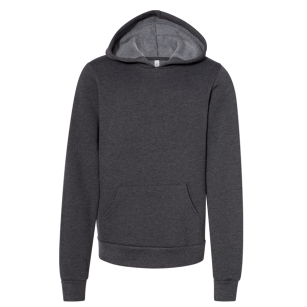 Bella + Canvas Youth Sponge Fleece Hoodie Sweatshirt, Dark Grey Heather, Front view