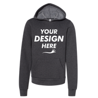 Bella + Canvas Youth Sponge Fleece Hoodie Sweatshirt, Dark Grey Heather, Front view, Mockup