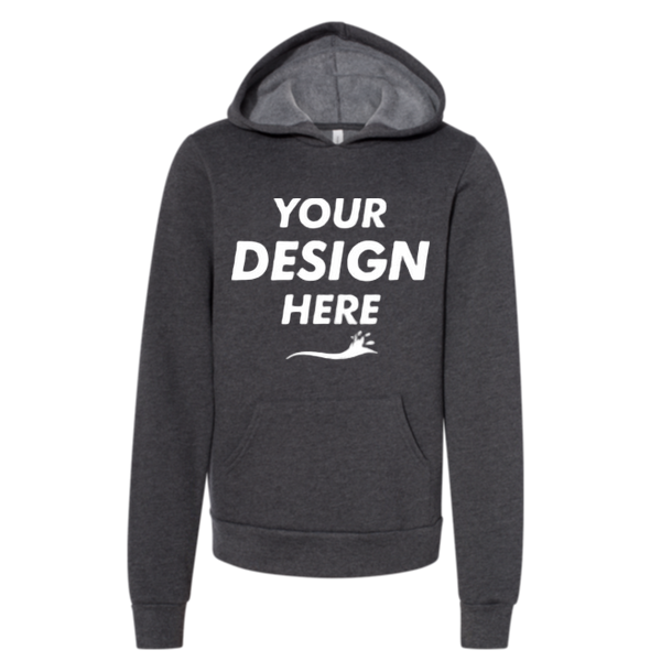 Bella + Canvas Youth Sponge Fleece Hoodie Sweatshirt, Dark Grey Heather, Front view, Mockup
