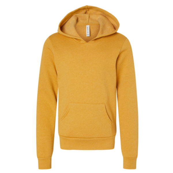 Bella + Canvas Youth Sponge Fleece Hoodie Sweatshirt, Heather Mustard, Front view