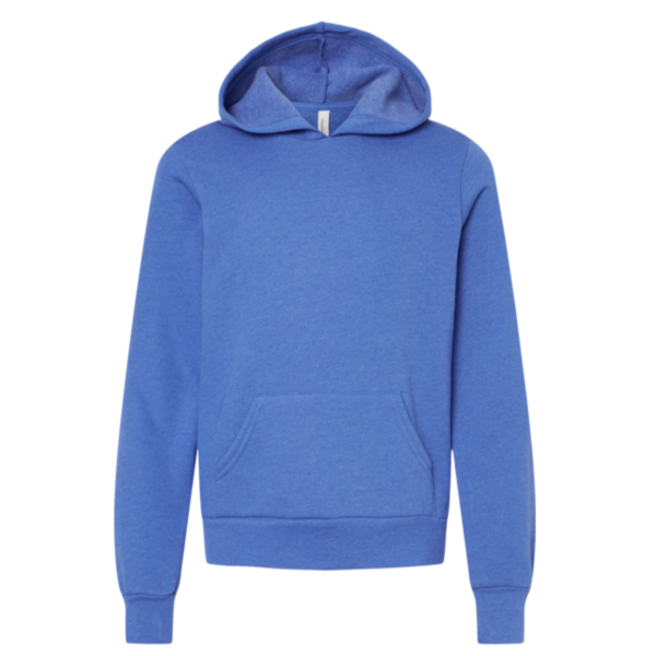 Bella + Canvas Youth Sponge Fleece Hoodie Sweatshirt, Heather True Royal, Front view