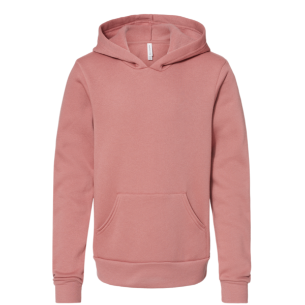 Bella + Canvas Youth Sponge Fleece Hoodie Sweatshirt, Mauve, Front view