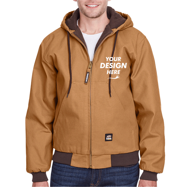 Berne Apparel Men's Berne Heritage Hooded Jacket, Brown Duck, Front view, Mockup