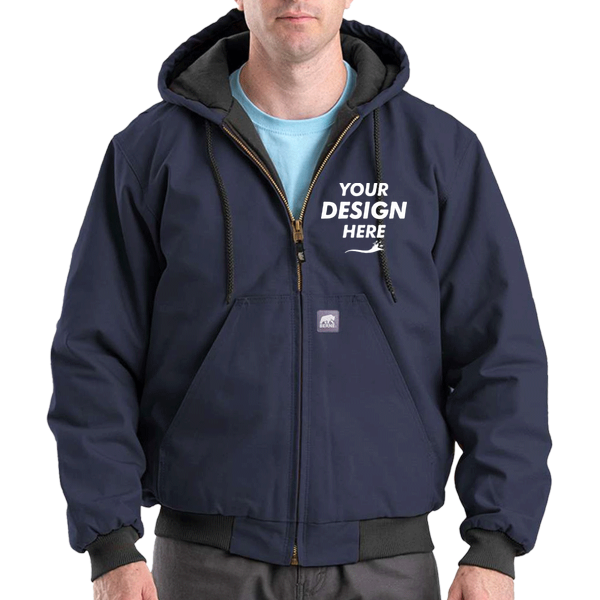 Berne Apparel Men's Berne Heritage Hooded Jacket, Navy, Front view, Mockup