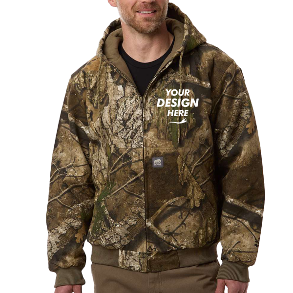 Berne Apparel Men's Berne Heritage Hooded Jacket, Realtree Apx, Front view, Mockup