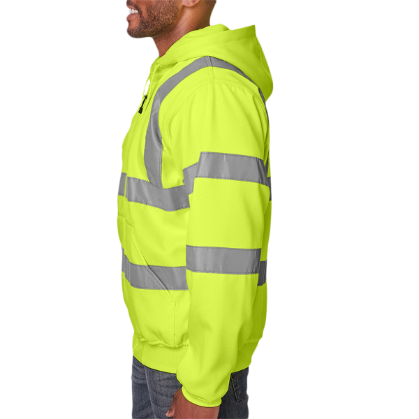 Berne Apparel Men's Berne Hi-Vis Class 3 Lined Hooded Sweatshirt, Yellow, Left Sleeve view