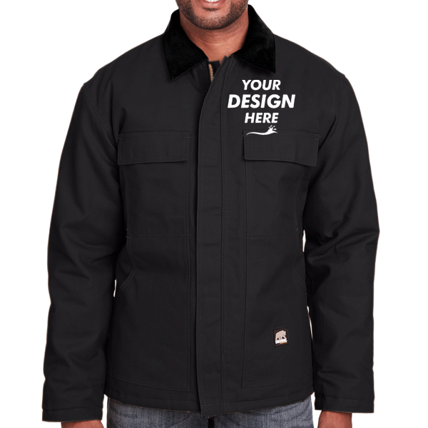 Berne Apparel Men's Heritage Chore Coat, Black, Front view, Mockup