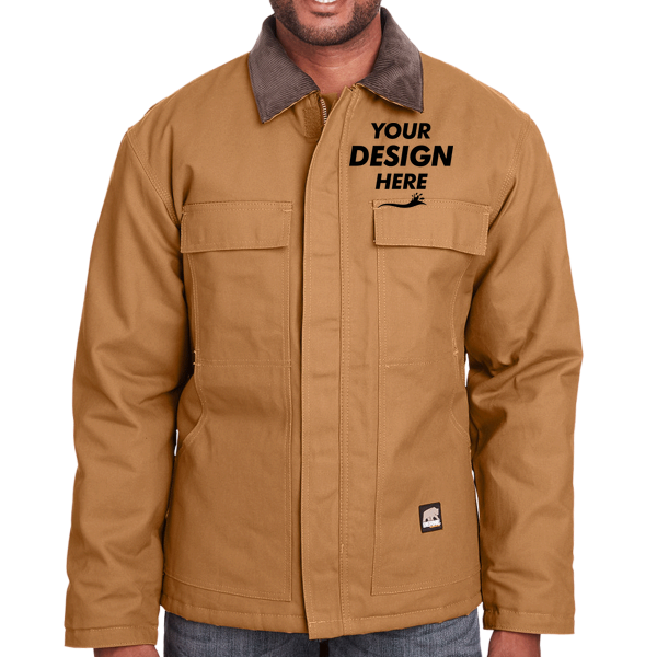 Berne Apparel Men's Heritage Chore Coat, Brown Duck, Front view, Mockup