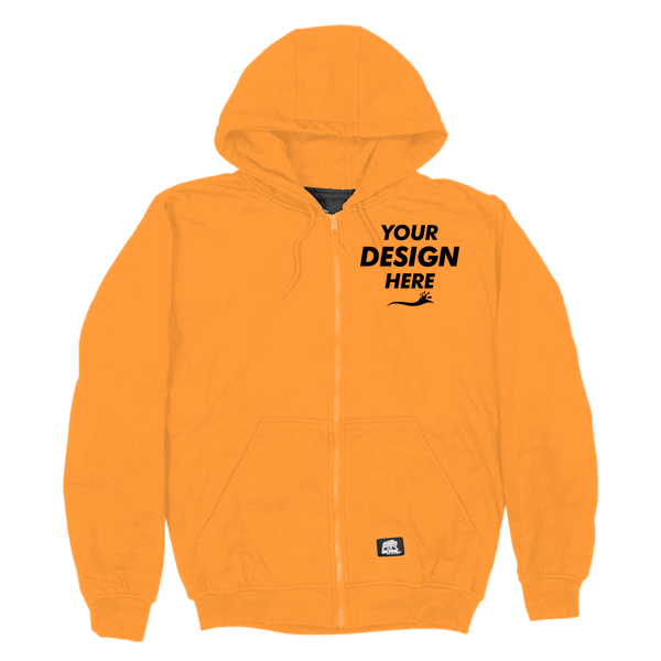 Berne Apparel Men's Heritage Thermal-Lined Full-Zip Hooded Sweatshirt, Orange, Front view, Mockup