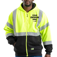 Berne Apparel Men's Hi-Vis Class 3 Color Block Full-Zip Hooded Sweatshirt, Hi Vis Yellow, Front view, Mockup