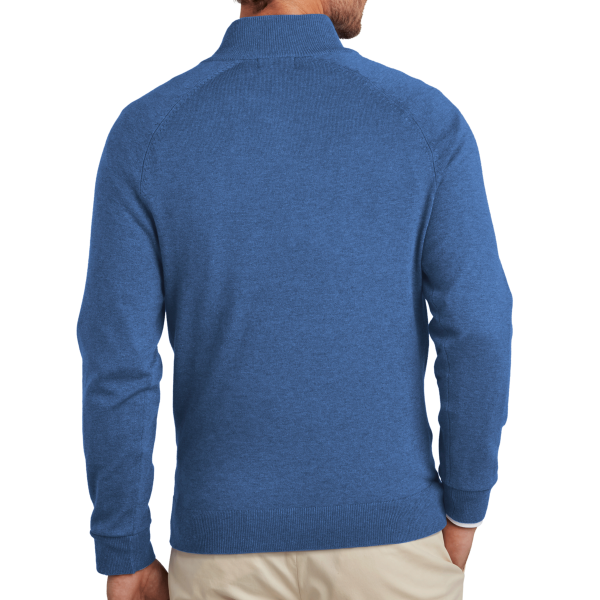 Brooks Brothers Cotton Stretch 1/4 Zip Sweater, Charter Blue Heather, Back view