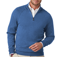 Brooks Brothers Cotton Stretch 1/4 Zip Sweater, Charter Blue Heather, Front view