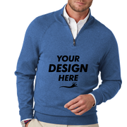 Brooks Brothers Cotton Stretch 1/4 Zip Sweater, Charter Blue Heather, Front view, Mockup