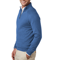 Brooks Brothers Cotton Stretch 1/4 Zip Sweater, Charter Blue Heather, Left Sleeve view