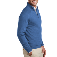 Brooks Brothers Cotton Stretch 1/4 Zip Sweater, Charter Blue Heather, Right Sleeve view