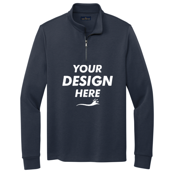 Brooks Brothers Double Knit 1/4 Zip, Night Navy, Front view, Mockup