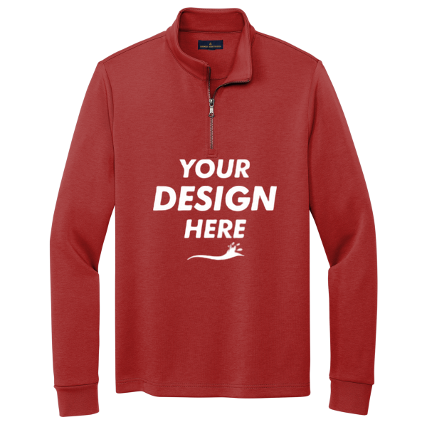 Brooks Brothers Double Knit 1/4 Zip, Rich Red, Front view, Mockup