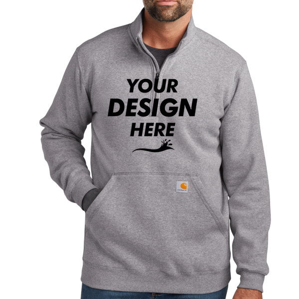Carhartt Midweight 1/4 Zip Mock Neck Sweatshirt, Heather Grey, Front view, Mockup