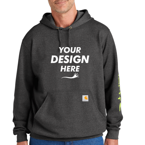 Carhartt Midweight Hooded Logo Sweatshirt, Carbon Heather, Front view, Mockup