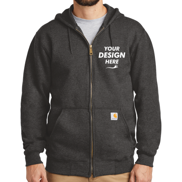 Carhartt Midweight Hooded Zip Front Sweatshirt, Carbon Heather, Front view, Mockup