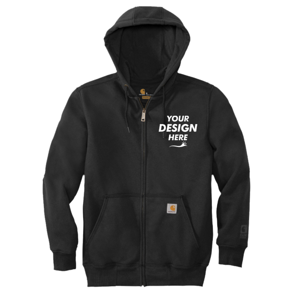 Carhartt Rain Defender ® Paxton Heavyweight Hooded Zip Front Sweatshirt, Black, Front view, Mockup