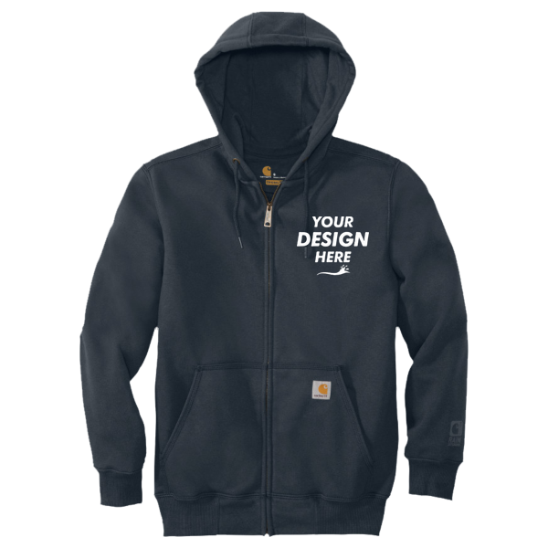 Carhartt Rain Defender ® Paxton Heavyweight Hooded Zip Front Sweatshirt, New Navy, Front view, Mockup