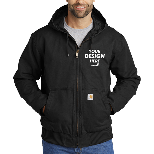 Carhartt Washed Duck Active Jac, Black, Front view, Mockup