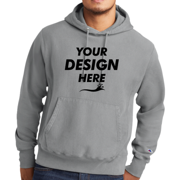 Champion Reverse Weave ® Garment Dyed Hooded Sweatshirt, Concrete, Front view, Mockup