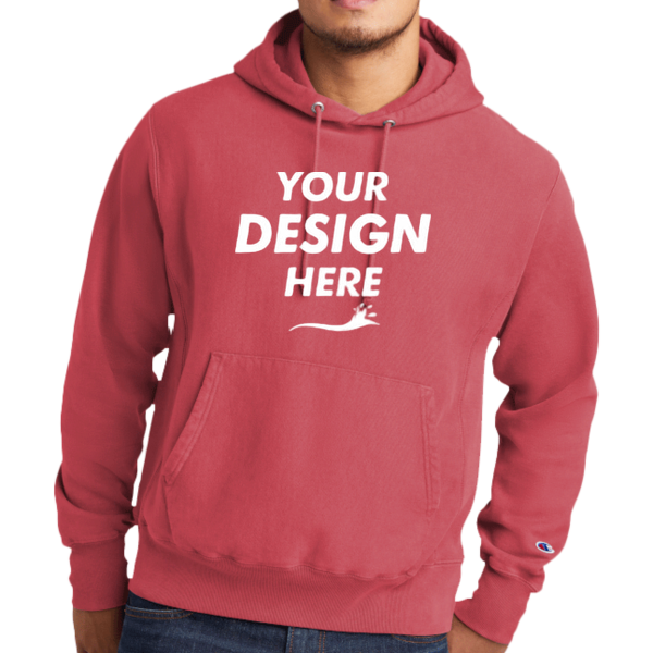 Champion Reverse Weave ® Garment Dyed Hooded Sweatshirt, Crimson, Front view, Mockup