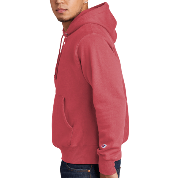 Champion Reverse Weave ® Garment Dyed Hooded Sweatshirt, Crimson, Left Sleeve view