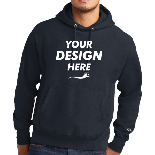 Champion Reverse Weave ® Garment Dyed Hooded Sweatshirt, Navy, Front view, Mockup