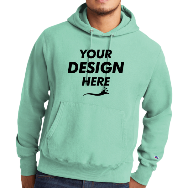 Champion Reverse Weave ® Garment Dyed Hooded Sweatshirt, Pale Seafoam, Front view, Mockup