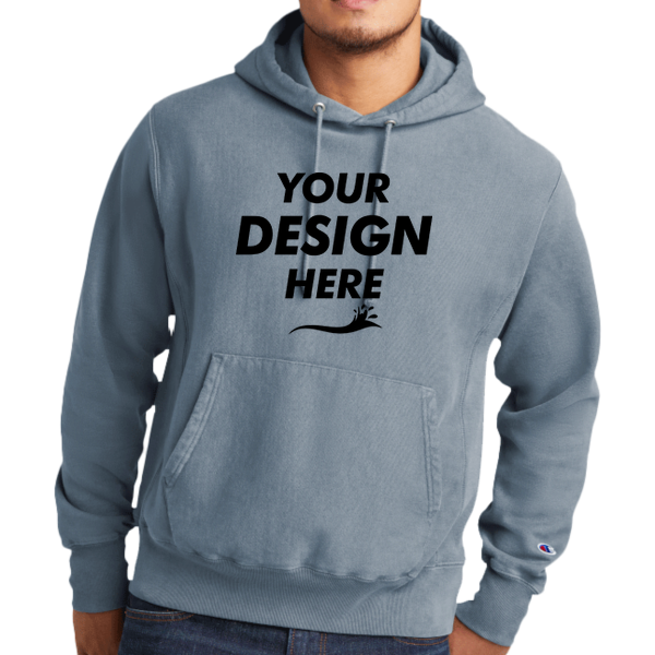 Champion Reverse Weave ® Garment Dyed Hooded Sweatshirt, Saltwater, Front view, Mockup